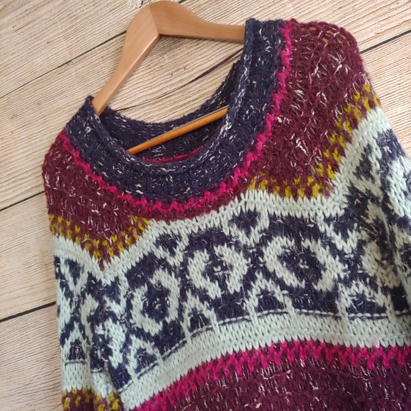 Free People Silver Reed Fair Isle Chunky Knit Sweater Small - Picture 8 of 11
